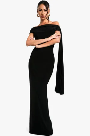 Boohoo Vestido Maxi Drapeado Con Nudo Y Escote Barco