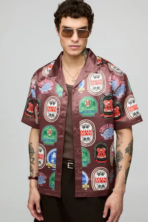 Boohoo Camisa Oversize De Manga Corta Y Raso Con Estampado En Los Filos
