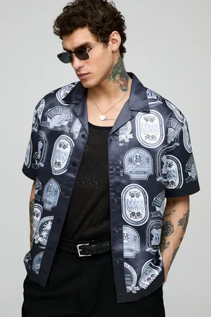Boohoo Camisa Oversize De Manga Corta Y Raso Con Estampado En Los Filos