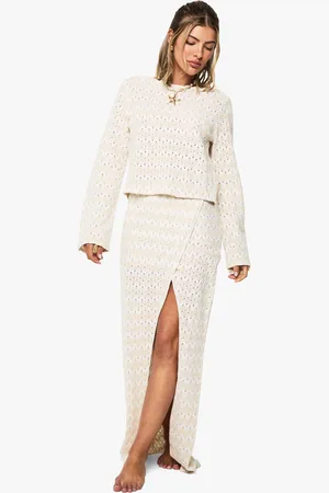 Boohoo Falda Maxi Para La Playa De Punto En Zigzag