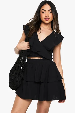 Boohoo Minifalda De Estopilla De Tela Doble Con Volante