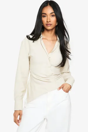 Boohoo Blusa Cruzada Efecto Lino
