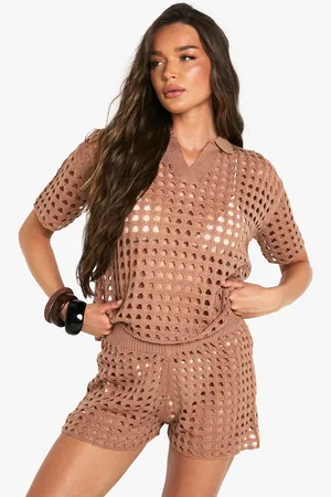Boohoo Conjunto De Pantalón Corto De Punto Y Camisa Oversize De Croché