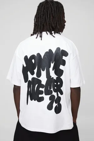 Boohoo Camiseta Oversize Blanca Con Cuello Extendido Y Estampado Homme Atelier De Grafiti