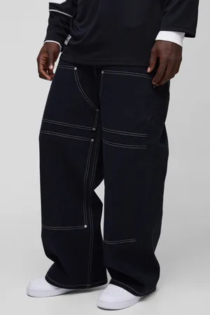 Boohoo Pantalón Ancho Estilo Carpintero De Sarga Con Costuras En Contraste