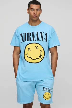 Boohoo Conjunto Claro Oversize De Pantalón Corto Y Camiseta Con Estampado De Nirvana