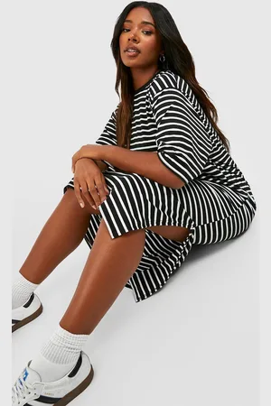 Boohoo Vestido Camiseta Plus Midi De Tela Jersey Con Rayas