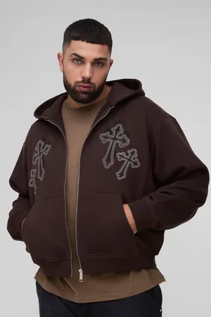 Boohoo Sudadera Plus Oversize Recta Con Capucha, Cremallera Y Bordado De Cruz