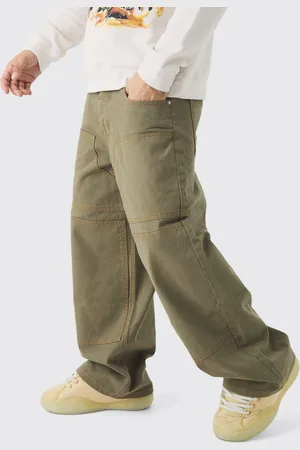 Boohoo Pantalón Ancho Estilo Carpintero De Sarga Con Costuras En Contraste