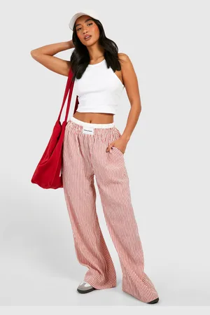 Boohoo Pantalón Petite Con Raya Diplomática Y Cintura En Contraste