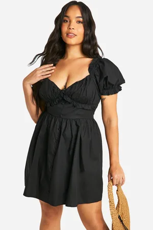 Boohoo Vestido Plus Skater De Tela Con Botones Y Estampado De Mesonera