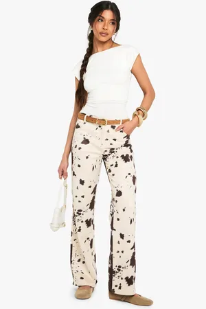 Boohoo Pantalón De Campana De Ante Sintético Con Estampado De Vaca