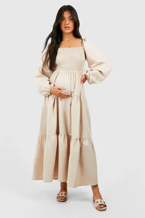 Boohoo Vestido Premamá Midaxi Fruncido De Popelina