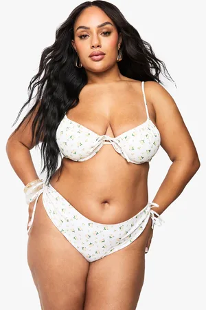 Boohoo Braguita De Biquini Plus De Flores Con Atadura Lateral Y Trasero Fruncido