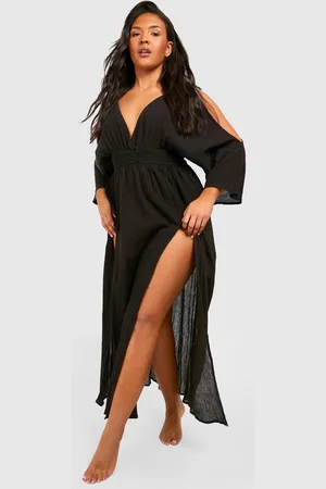 Boohoo Vestido Plus Maxi Para La Playa De Estopilla Con Hombros Descubiertos