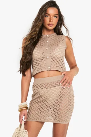 Boohoo Conjunto Coordinado De Minifalda Y Top Crop De Croché Con Botones