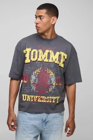 Boohoo Camiseta Oversize Recta Homme Universitaria Con Estampado A Gran Escala