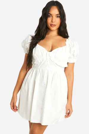 Boohoo Vestido Plus Skater De Tela Con Botones Y Estampado De Mesonera