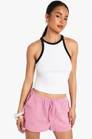 Boohoo Top Sin Mangas De Canalé Con Escote Estilo Nadador Y Unión En Contraste