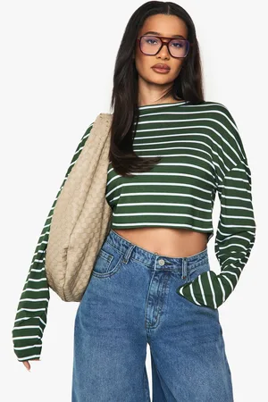 Boohoo Top Crop De Manga Larga Con Rayas En Contraste