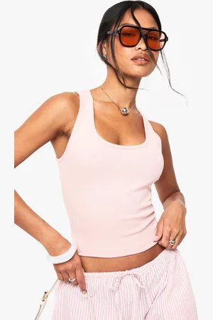 Boohoo Top Sin Mangas De Canalé Con Escote En U Y Espalda Estilo Nadador De