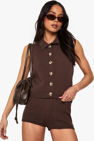 Boohoo Conjunto De Pantalón Corto De Punto Y Chaleco De Punto Con Cuello