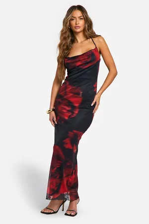 Boohoo Vestido Maxi De Malla Con Estampado De Flores Y Escote Plisado
