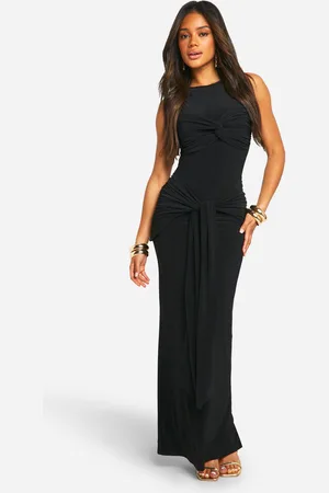 Boohoo Vestido Maxi Fruncido Con Nudo Y Escote Estilo Nadador