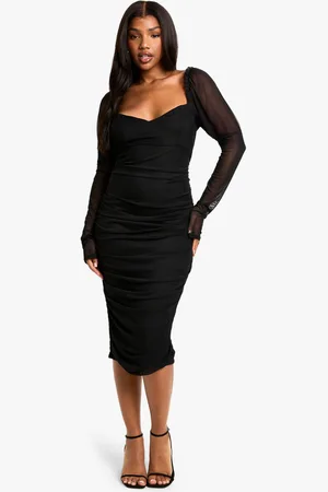 Boohoo Vestido Midi Fruncido De Malla Con Escote Cuadrado
