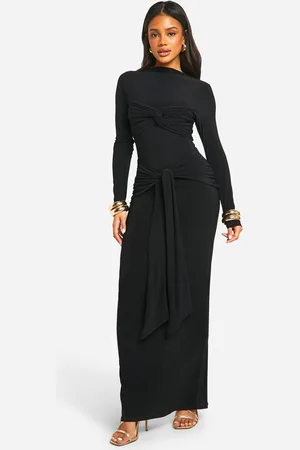 Boohoo Vestido Maxi Fruncido Con Nudo
