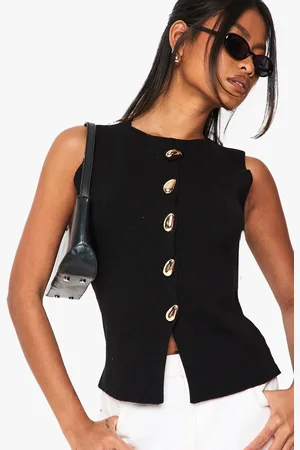 Boohoo Chaleco De Punto Largo Con Botones Dorados