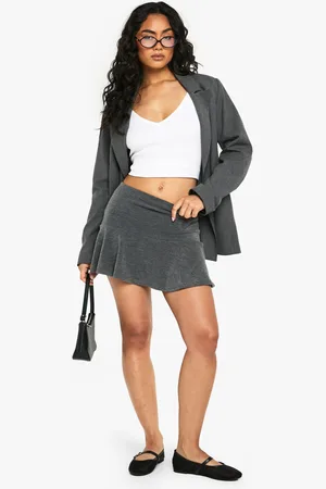 Boohoo Falda Mini De Canalé Con Volante En El Bajo