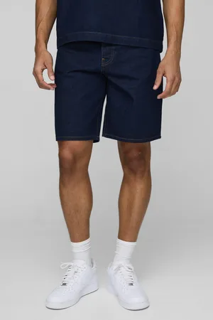 Boohoo Pantalón Corto Vaquero Holgado Índigo Con Costuras En Contraste
