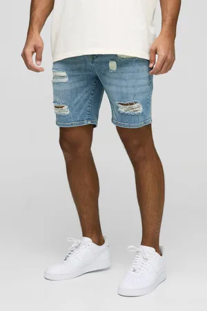 Boohoo Pantalón Corto Pitillo Vaquero Claro Desteñido Roto