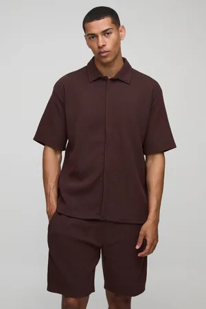 Boohoo Pantalón Corto Holgado Y Camisa Oversize De Tela Jersey Y Canalé Con Solapa Oculta