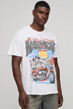 Boohoo Camiseta Oversize Blanca Con Estampado Gráfico De Motociclismo Western Tour American