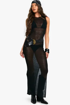 Boohoo Vestido Maxi Para La Playa De Punto Transparente Con Escote Estilo Nadador