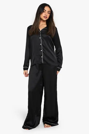 Boohoo Pijama De Raso Con Pantalón Largo Y Camisa Con Botones