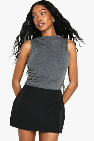 Boohoo Body Jaspeado Fruncido Con Cuello Alto