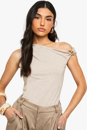 Boohoo Body Jaspeado Asimétrico Con Ribete En El Cuello