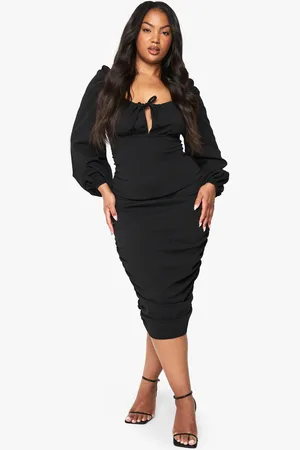 Boohoo Vestido Plus Midi Fruncido Con Mangas Blusón