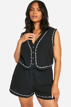 Boohoo Conjunto Plus De Pantalón Corto Y Chaleco De Lino Con Bordado