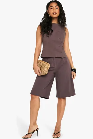 Boohoo Bermudas Entalladas De Lino Y Tiro Medio