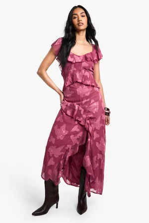 Boohoo Vestido Maxi De Jacquard Con Volante Y Estampado De Flores