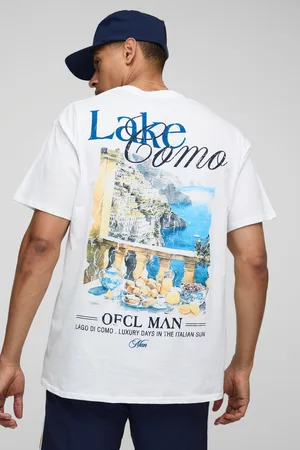 Boohoo Camiseta Oversize Blanca Con Paisaje Del Lago De Como