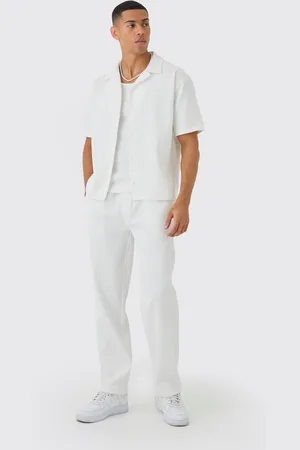 Boohoo Pantalón Recto Y Camisa Oversize De Manga Corta Plisada