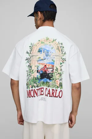 Boohoo Camiseta Oversize Blanca Con Cuello Extendido Y Estampado Man Monte Carlo