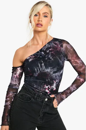 Boohoo Body De Malla Estampado Con Hombros Asimétricos