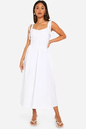 Boohoo Vestido Midaxi Estilo Mesonera De Bengalina Con Atadura En Los Hombros