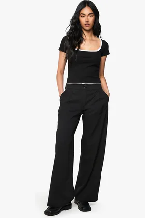 Boohoo Pantalón De Pernera Recta Con Ribete En Contraste